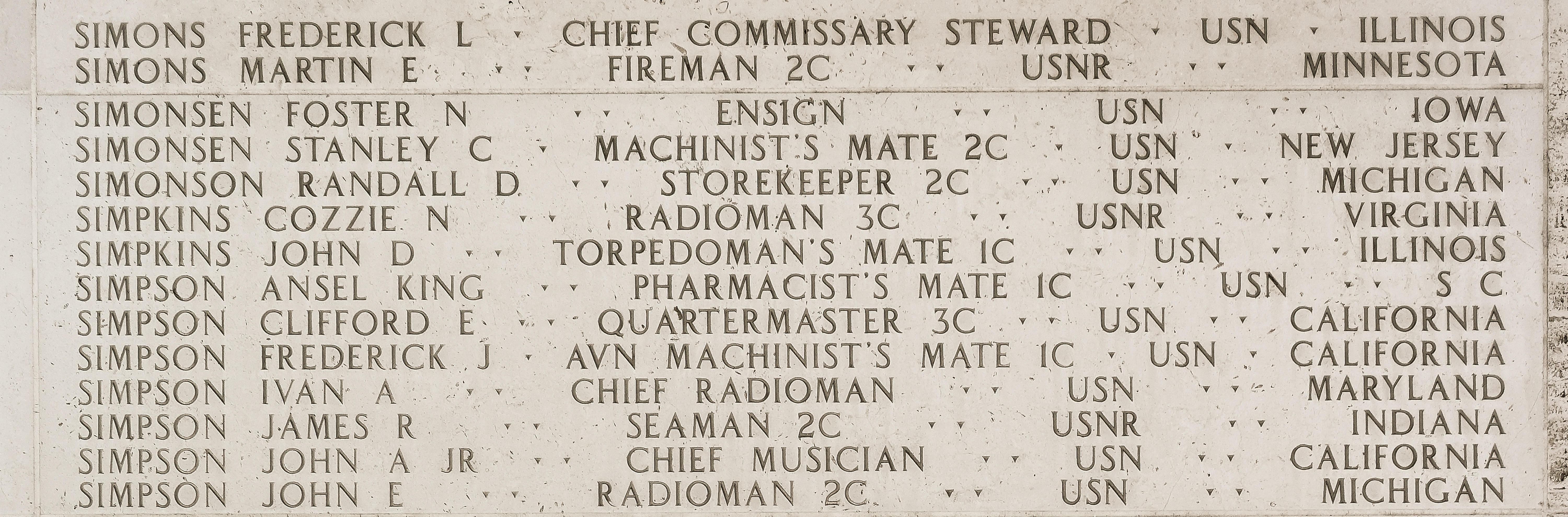 Clifford E. Simpson, Quartermaster Third Class